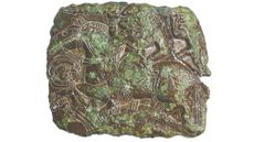 a close-up of a stamp with a warrior riding a horse