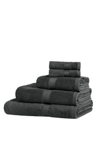 Slate grey towel set from John Lewis stacked up 