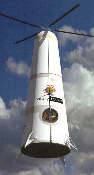 Rotary Rocket Company spaceship was a novel single-stage-to-orbit launch vehicle that used a rocket-tipped rotor propulsion system.