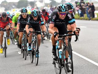 Froome (third wheel) is protected by his teammates. Photo: Graham Watson