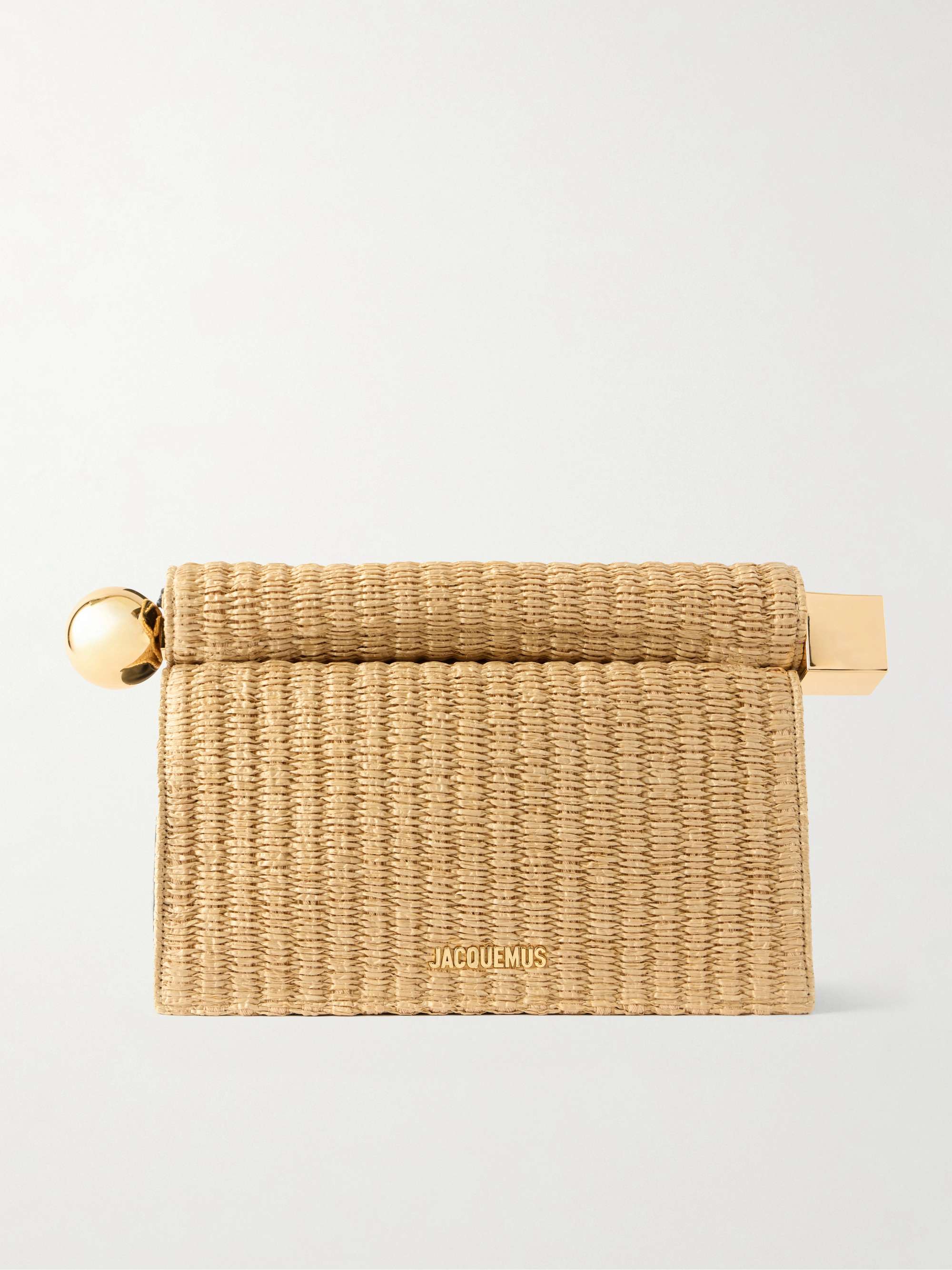 La Plage Leather-Trimmed Raffia-Effect Clutch