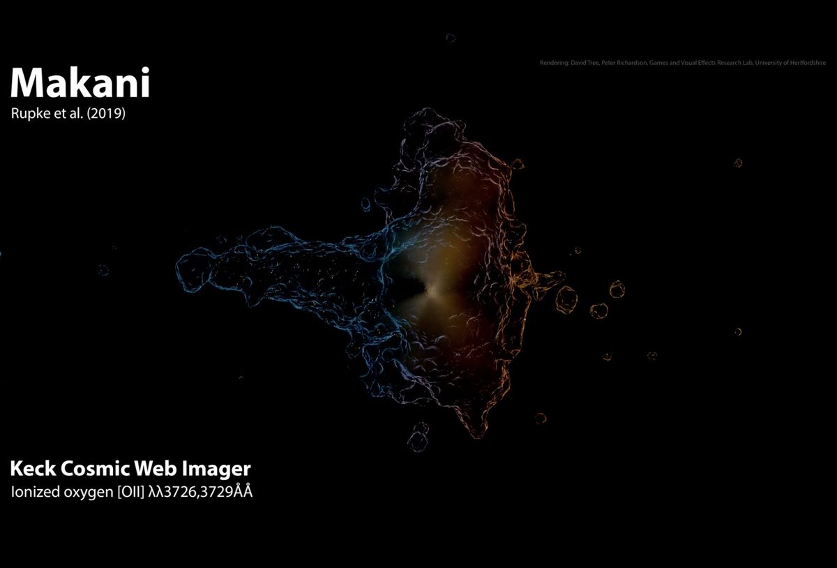 A rendering of the huge Makani nebula and fast outflow.