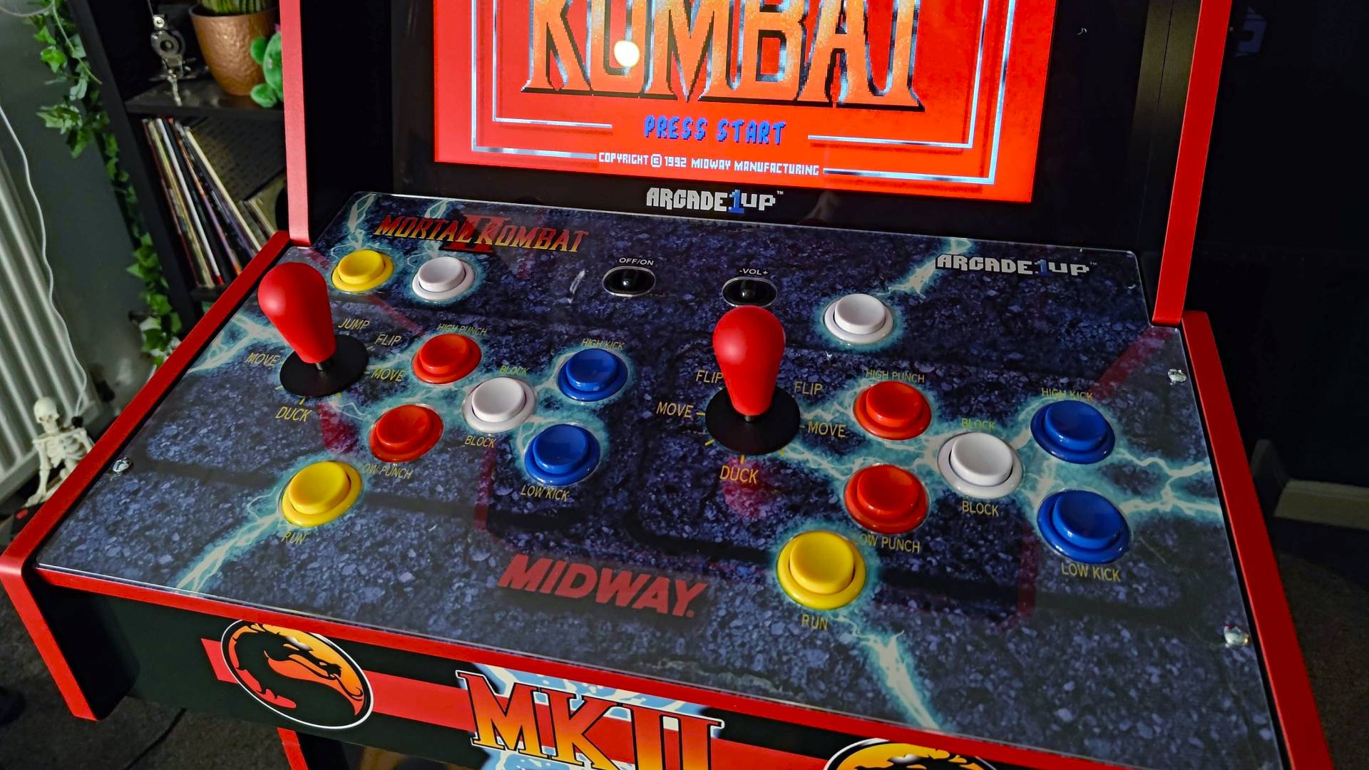 Close up of Arcade1Up Mortal Kombat Deluxe machine controls.
