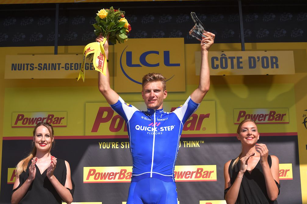 Marcel Kittel celebrates his stage 7 victory at the Tour de France.