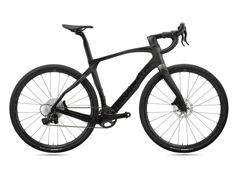 A black Pinarello Grevil with Ekar and Fulcrum wheels