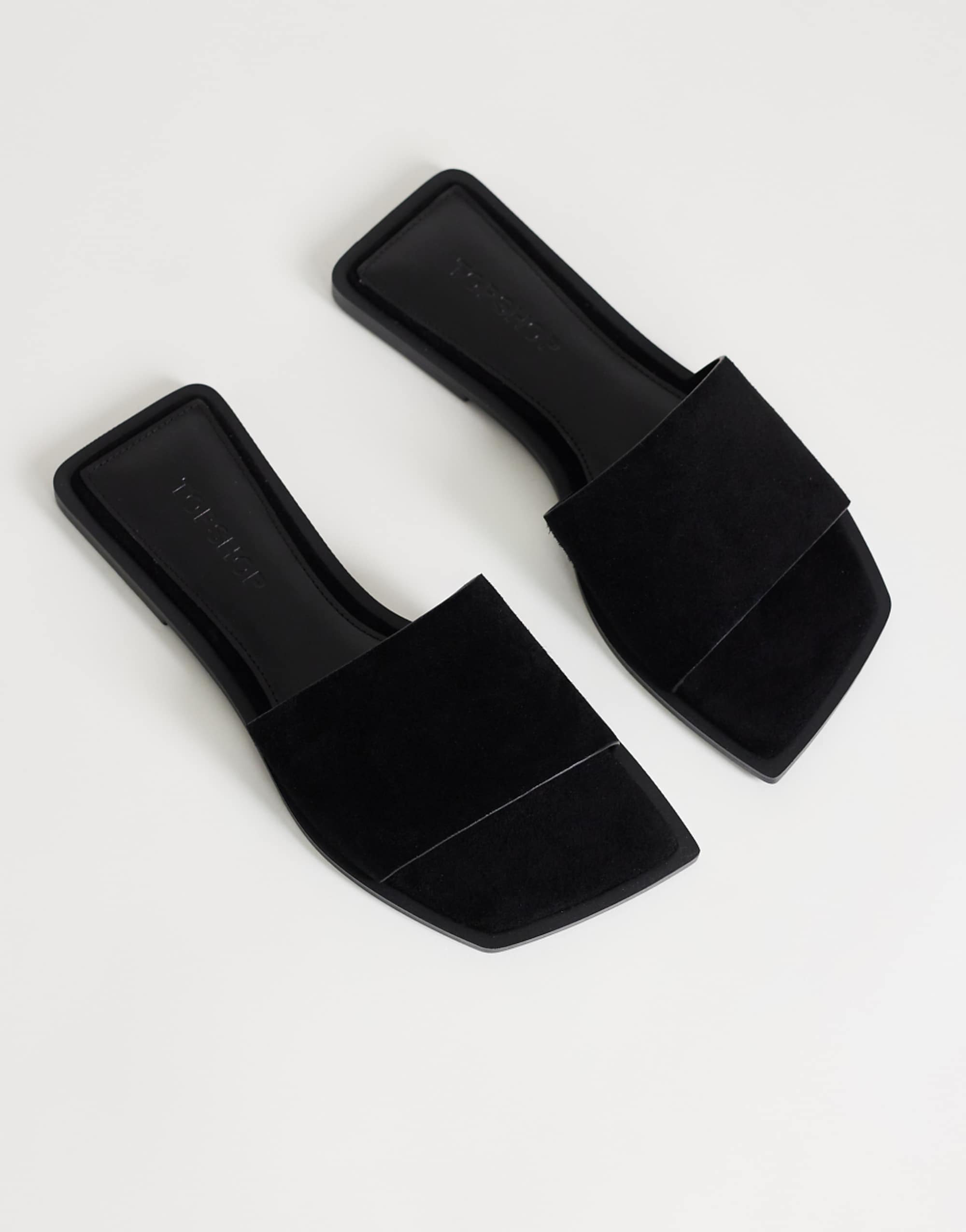 Topshop Sara Real Suede Mule Flat Sandal in Black