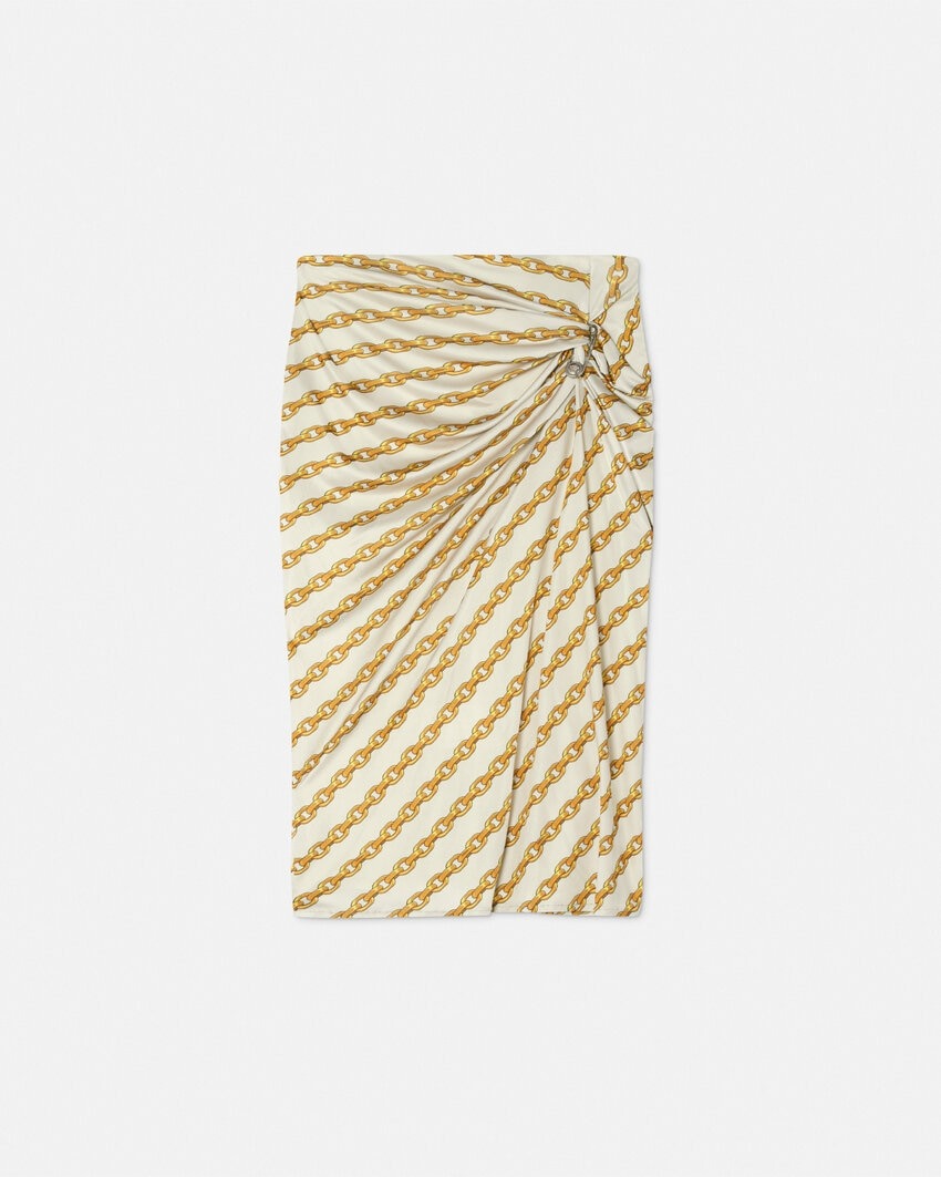Versace chain stripes gather Midi Skirt
