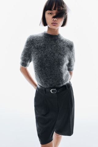 Short-Sleeved Mohair-Blend Top