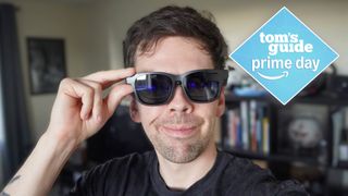 Viture Luma Pro being worn on face with Tom's Guide Prime Day badge