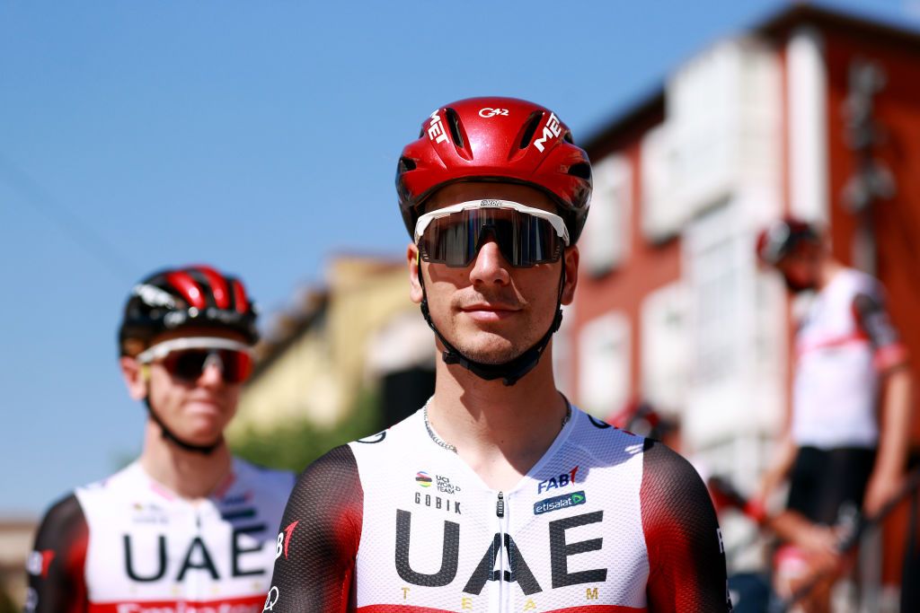 João Almeida of Portugal and UAE Team Emirates during a team presentation at the 2022 Vuelta a Burgos