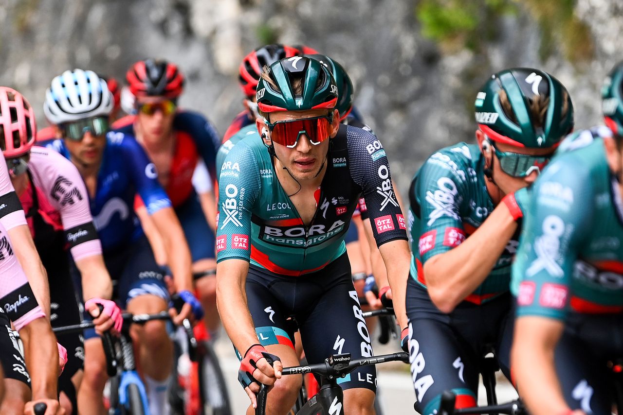 BRENTONICO SAN VALENTINO, ITALY - APRIL 19: Lennard K&Atilde;&curren;mna of Germany and Team BORA-Hansgrohe competes during the 46th Tour of the Alps 2023, Stage 3 a 162.5km stage from Ritten to Brentonico San Valentino 1321m on April 19, 2023 in Brentonico San Valentino, Italy. (Photo by Tim de Waele/Getty Images)