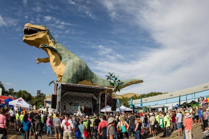 The podium at Drumheller was showcased by the dinosaur artifacts in the area.