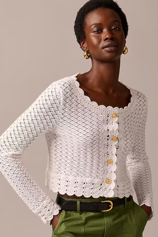 '70s Fashion Trends 2023 | J.Crew Crochet Cropped Cardigan Sweater