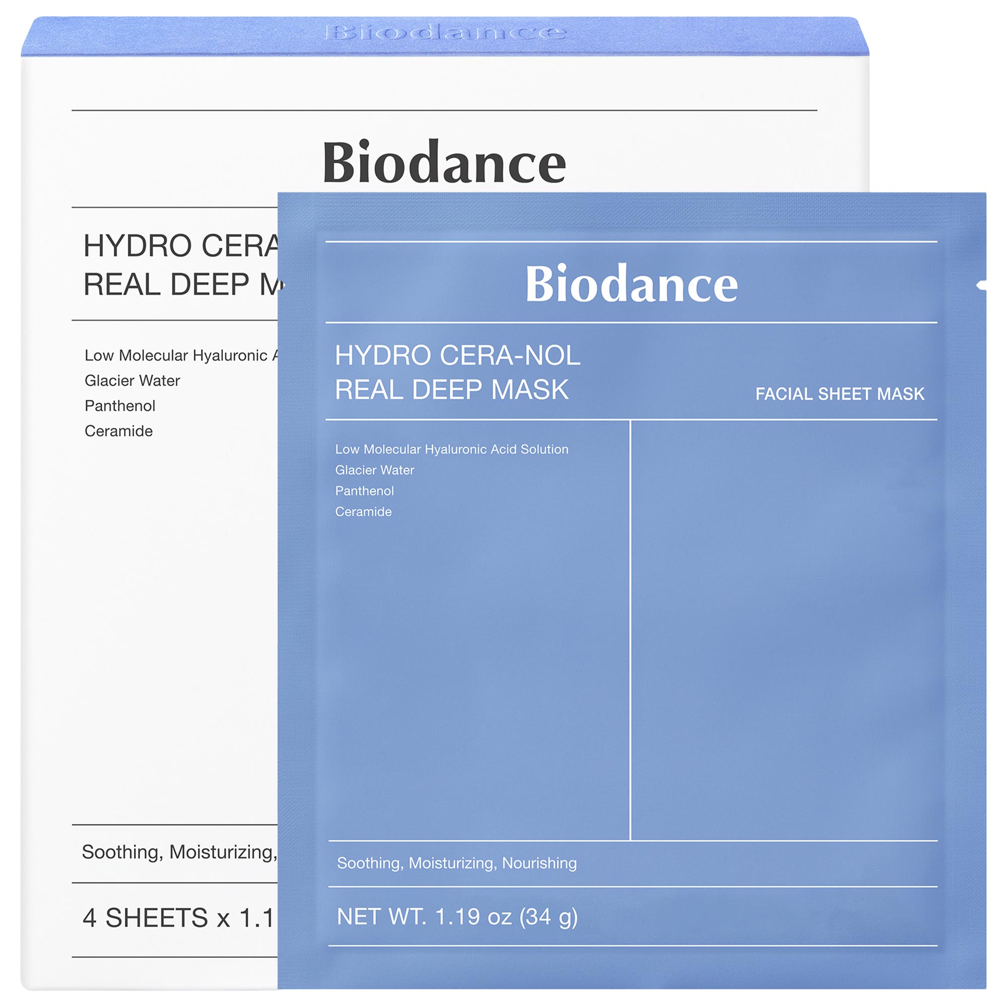 Hydro Cera-Nol Real Deep Mask - 4 Pack for Dryness Relief &amp;amp; Redness Soothing