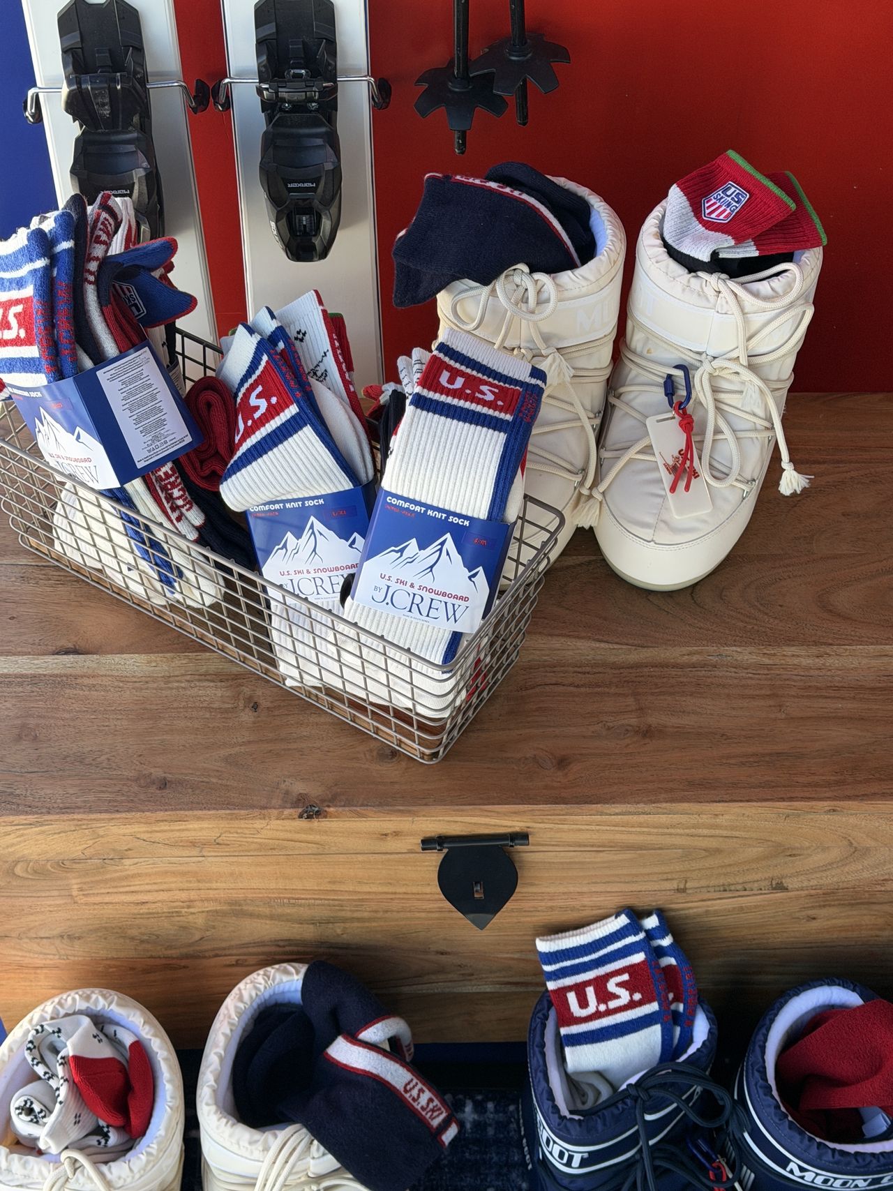 A photo of the J.Crew pop-up in Aspen celebrating the U.S. Ski &amp; Snowboard partnership.