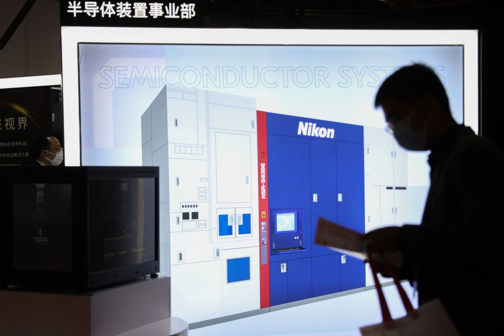 4th China International Import ExpoSHANGHAI, CHINA - NOVEMBER 07: Nikon lithography machine is on display during the 4th China International Import Expo (CIIE) at the National Exhibition and Convention Center (Shanghai) on November 7, 2021 in Shanghai, China. (Photo by Zhang Hengwei/China News Service via Getty Images)