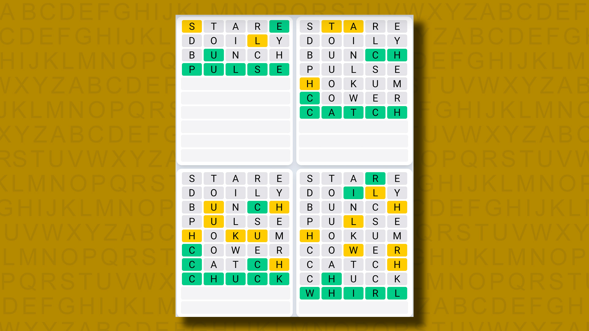 Quordle Daily Sequence answers for game 936 on a yellow background