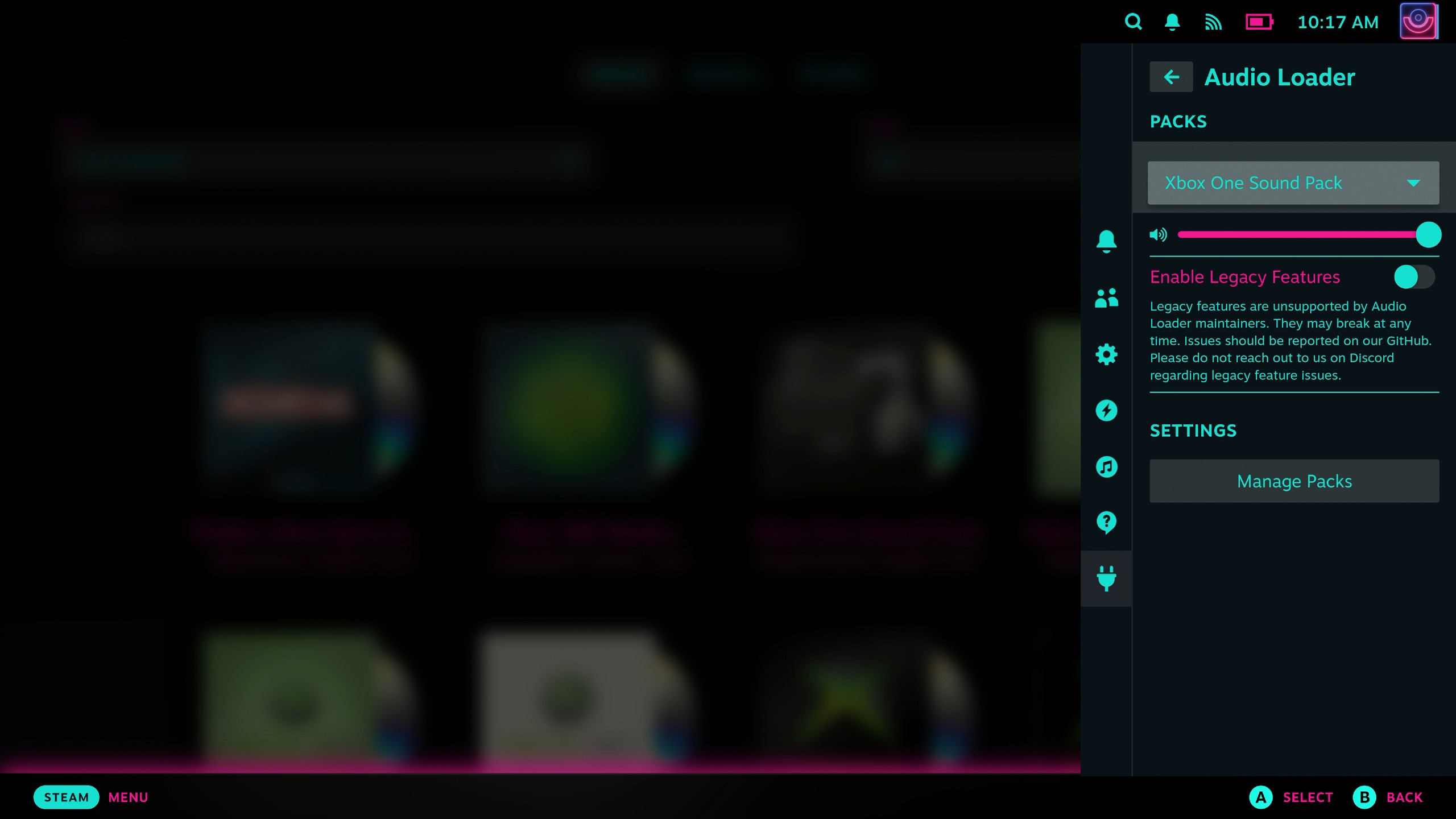 Setting the Xbox One sound pack as system sounds in Audio Loader on the Steam Deck