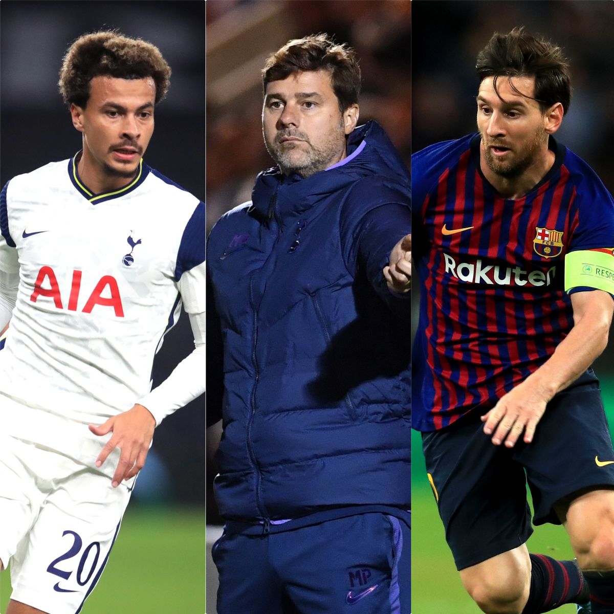 Could Mauricio Pochettino (centre) be targeting Dele Alli (left) or Lionel Messi (right)? (PA)