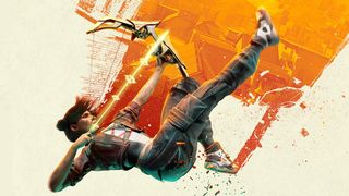 Reach; a woman falls shooting a bow and arrow