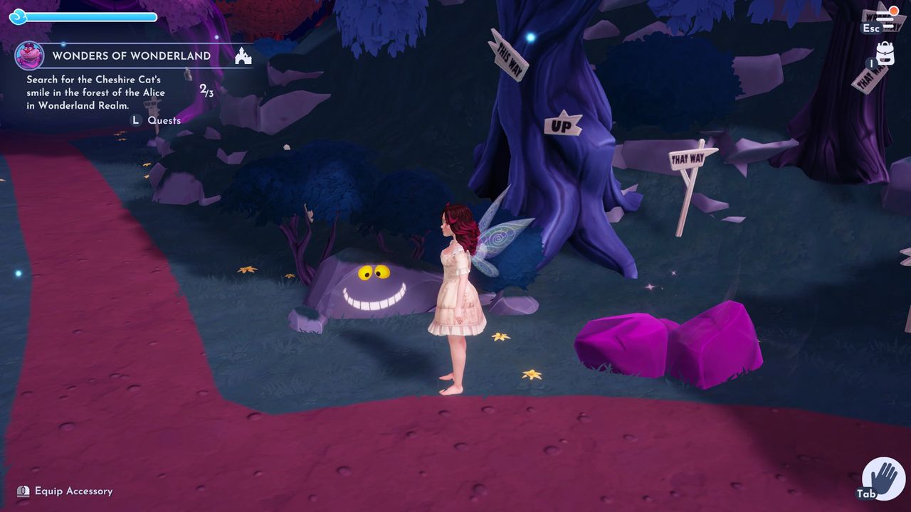 Disney Dreamlight Valley cheshire cat faces around the Wonderland realm