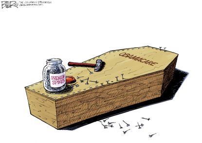 Political cartoon U.S. Obamacare failure