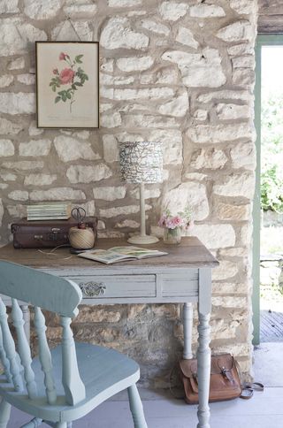 Cottage decorating ideas - stone walls country desk space