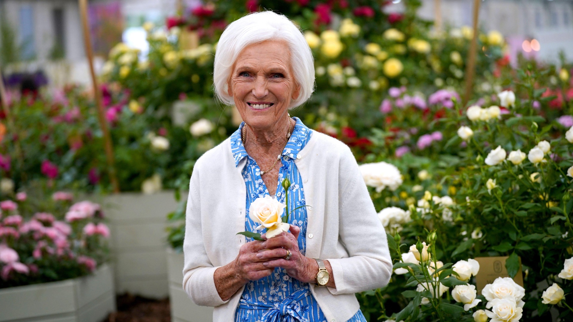 Dame Mary Berry during the RHS Chelsea Flower Show press day, at the Royal Hospital Chelsea, London