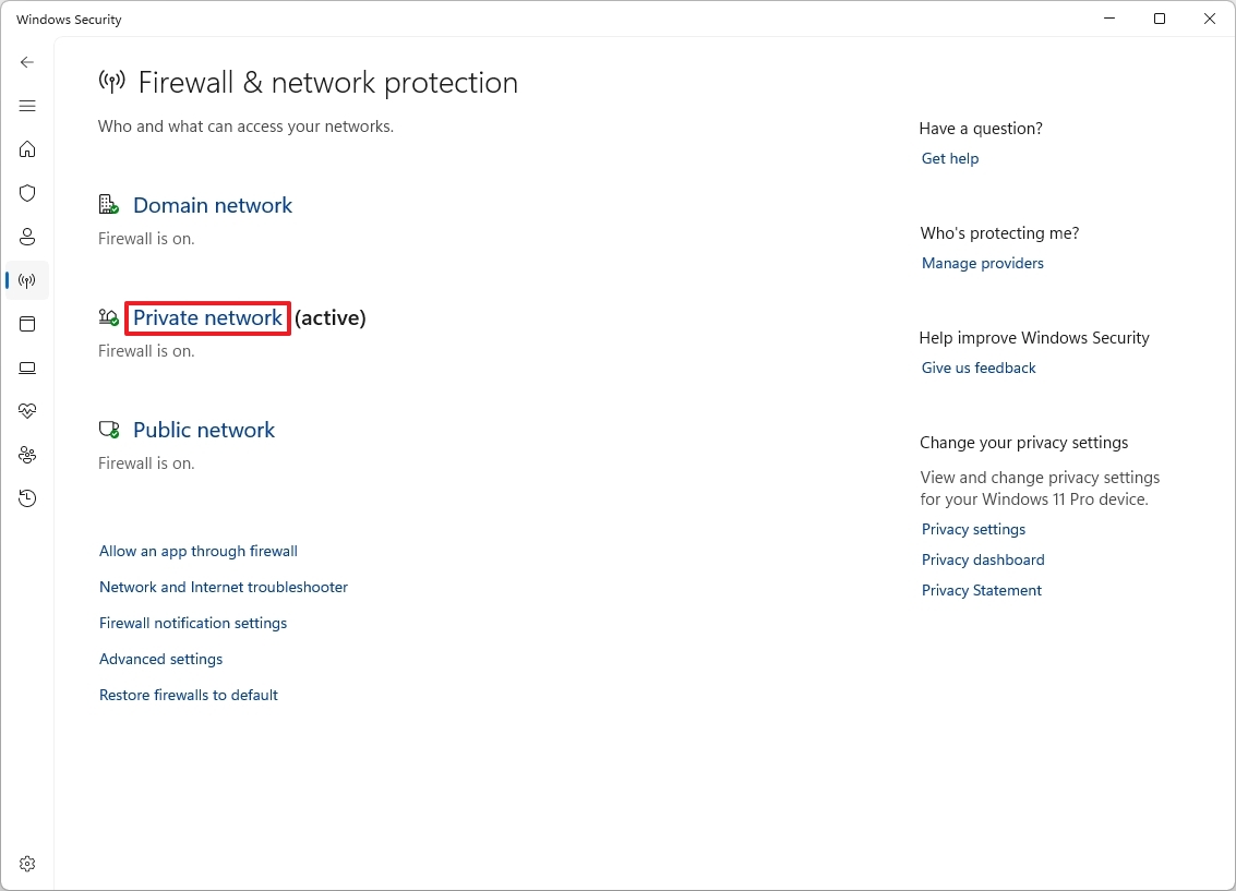 Windows 11 open firewall settings