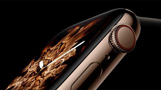 An Apple Watch Series 4 displaying the Fire and Water watch face.