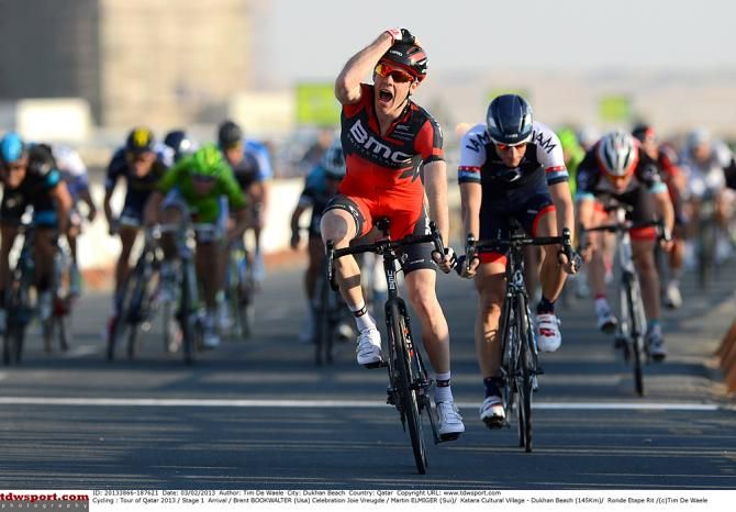 Brent Bookwalter could hardly believe he'd won stage 1 of the Tour of Qatar in 2013