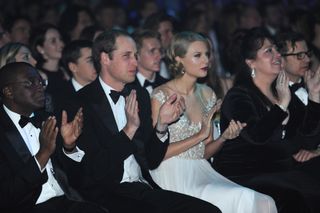 Centrepoint Chief Executive Seyi Obakin, Centrepoint Chief Executive , Prince William, Duke of Cambridge, Taylor Swift, Centrepoint Board of Trustee Danielle Alexandra and Colin Firth attend the Winter Whites Gala In Aid Of Centrepoint