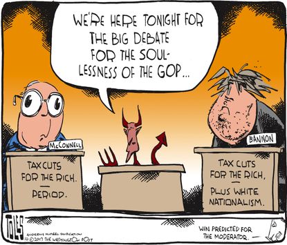 Political cartoon U.S. McConnell Bannon tax cuts racism