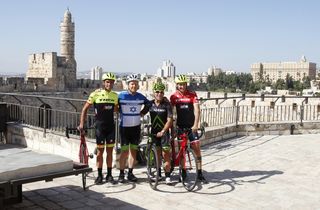 Alberto Contador, Nir Barkat and Sylvan Adams and Ivan Basso