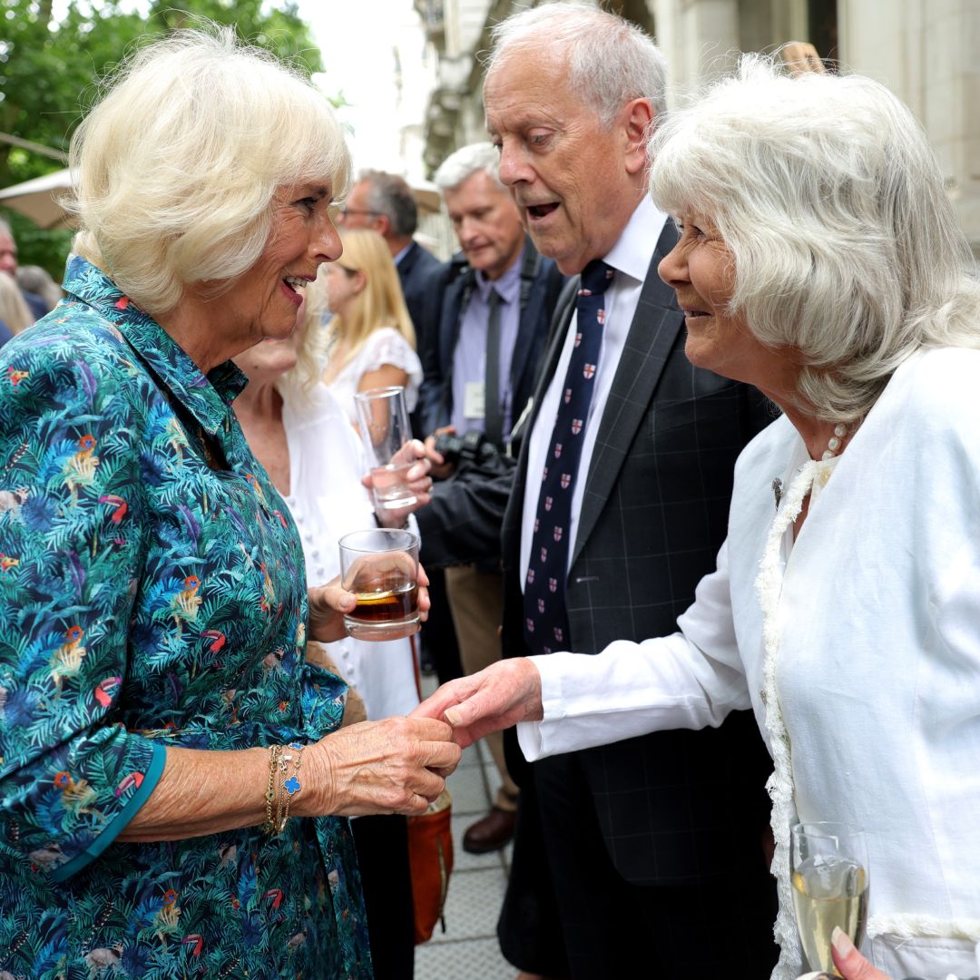 Queen Camilla departs from the memorial for Dame Jilly Cooper at Southwark Cathedral