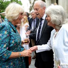 Queen Camilla departs from the memorial for Dame Jilly Cooper at Southwark Cathedral