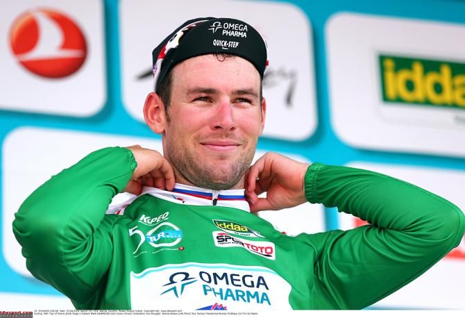 Mark Cavendish (Omega Pharma-Quickstep) in the points classification lead