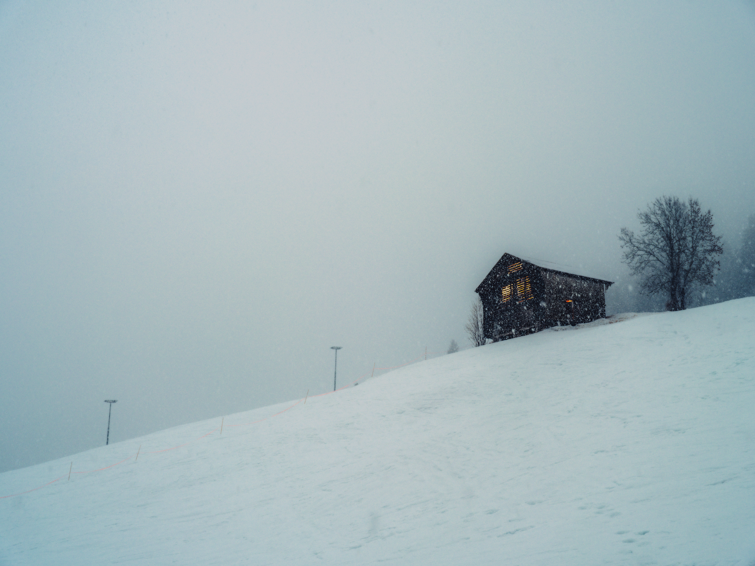 light panels installed inside a Swiss barn by Alexandre de Betak