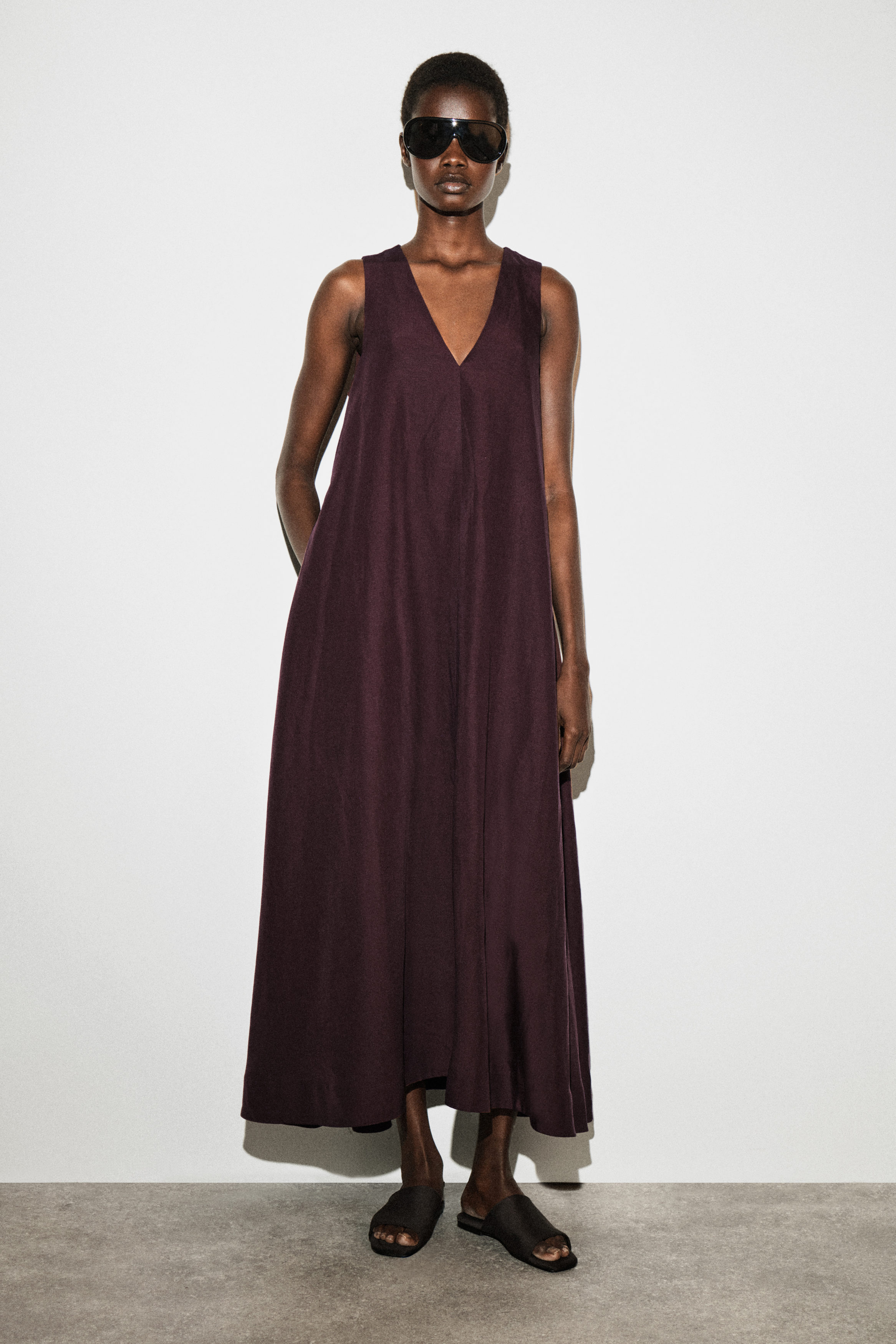 A-Line Linen-Blend Maxi Dress