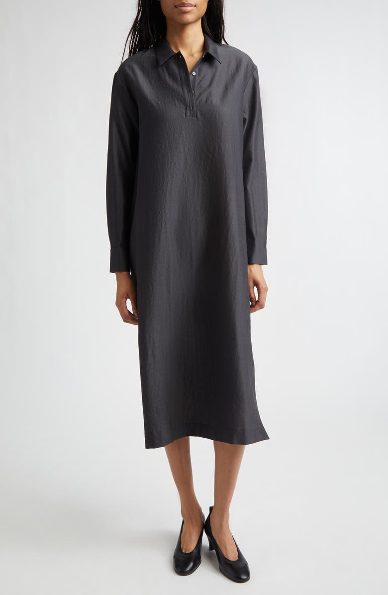 Espon Long Sleeve Wool &amp;amp; Silk Midi Shirtdress