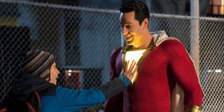 Zachary Levi as Shazam! full costume in 2019 DCEU film