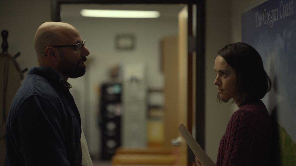 Dave Merheje and Daisy Ridley in Sometimes I Think About Dying