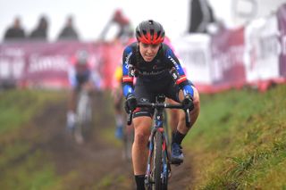 RUCPHEN NETHERLANDS DECEMBER 18 Shirin Van Anrooij of The Netherlands and Team Baloise Trek Lions competes during the 9th Rucphen UCI CycloCross Worldcup 2021 Womens Elite CXWorldCup UCIcyclocrossWC on December 18 2021 in Rucphen Netherlands Photo by Luc ClaessenGetty Images