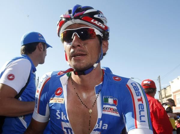 A disappointed Filippo Pozzato (Italy) at the finish in Geelong.