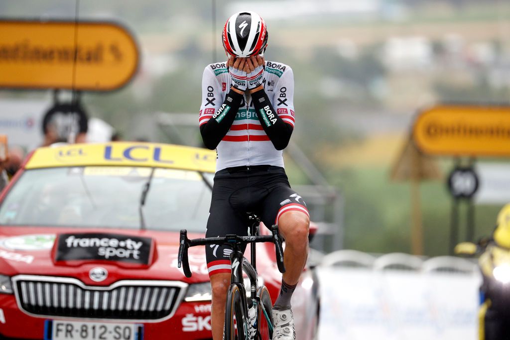 SAINTGAUDENS FRANCE JULY 13 Patrick Konrad of Austria and Team BORA Hansgrohe stage winner celebrates at arrival during the 108th Tour de France 2021 Stage 16 a 169km stage from Pas de la Casa to SaintGaudens LeTour TDF2021 on July 13 2021 in SaintGaudens France Photo by Chris GraythenGetty Images