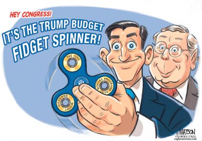 Political cartoon U.S. Trump budget fidget spinner
