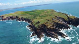An aerial view of Skokholm Island, which lies off the coast of Wales.