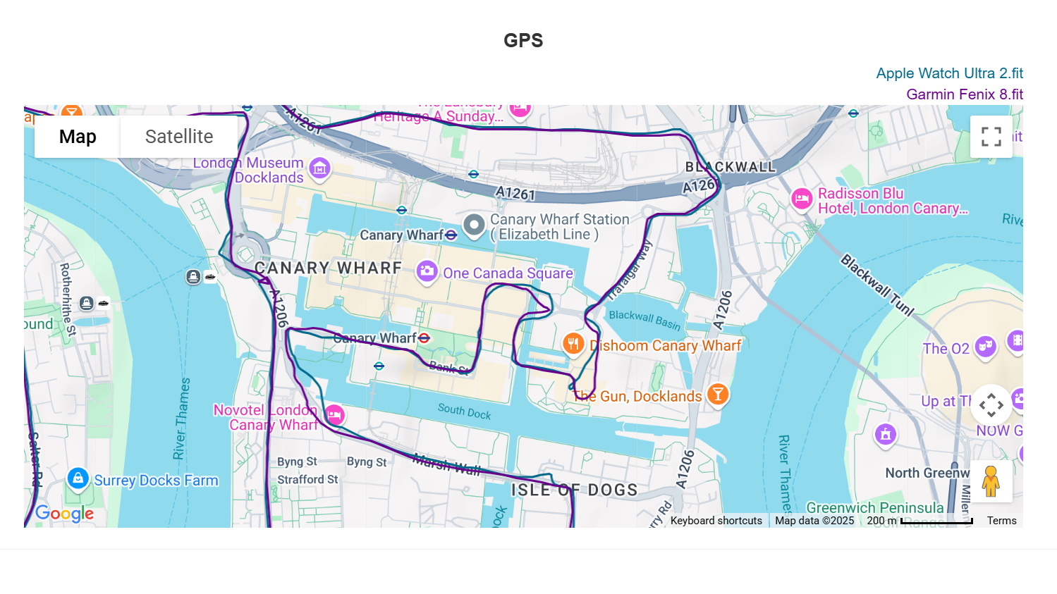 London Marathon GPS Canary Wharf