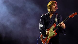 Guitarist Jason Falkner performs with recording artist St. Vincent at Allegiant Stadium on April 01, 2023 in Las Vegas, Nevada