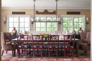 dining table with printed dining sofa by Andrea Schumacher Interiors